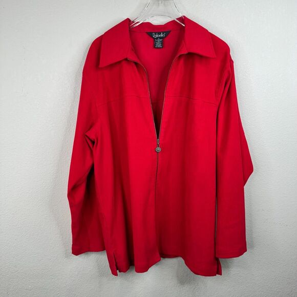 Rafaella Women Full Zip Jacket Cherry Red 12‎ Boho Lagenlook 90s - Picture 1 of 9
